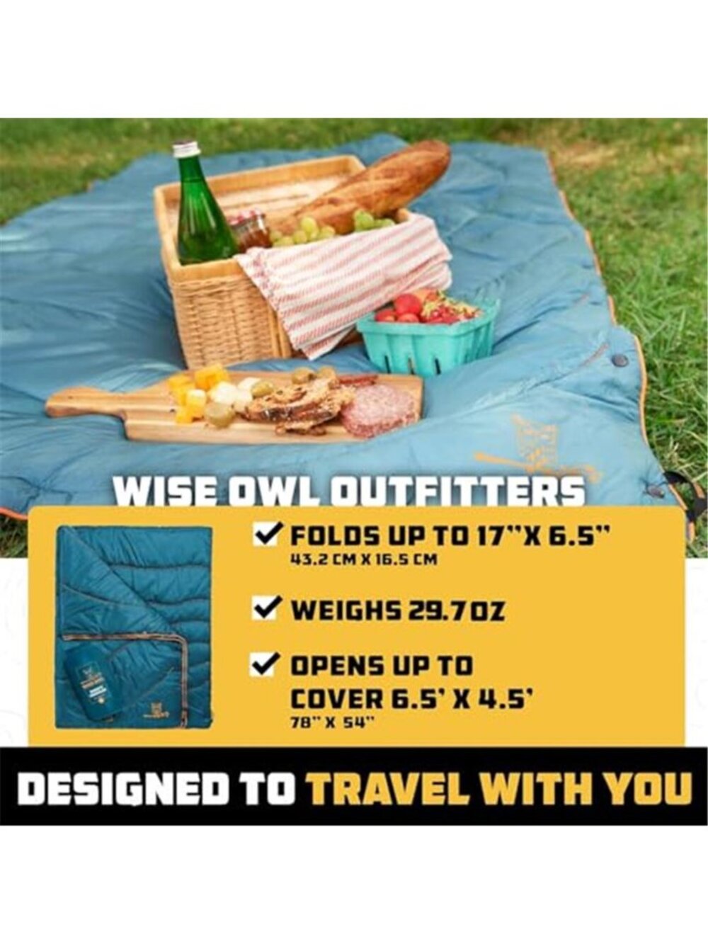 Insulated Camping Blanket Lightweight Packable Water Resistant Outdoor Quilt - Picture 3 of 6